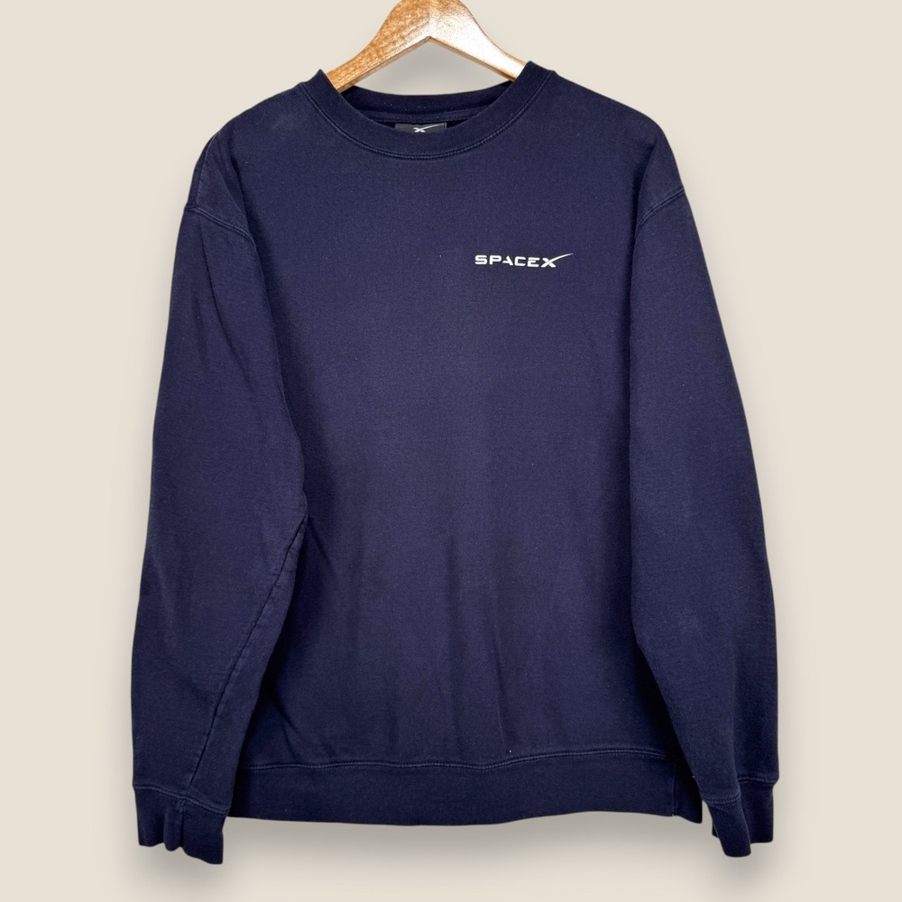 SpaceX Sweatshirt Sweater Jumper Men Large Navy Blue Cotton Crew Elon Musk
